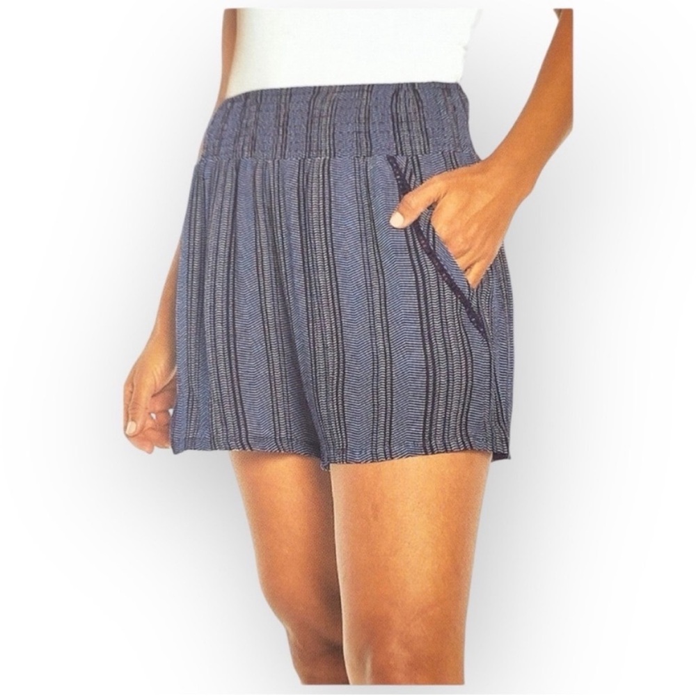 Three Dots Blue Boho Print Flowy Stretch Waist Shorts Size L